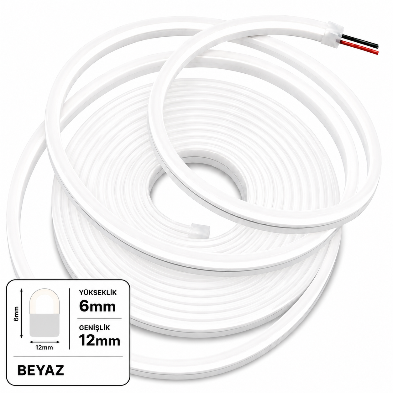 Neon Led 12V 6x12mm 1/cm Kes. Full Silikon-5 Metre