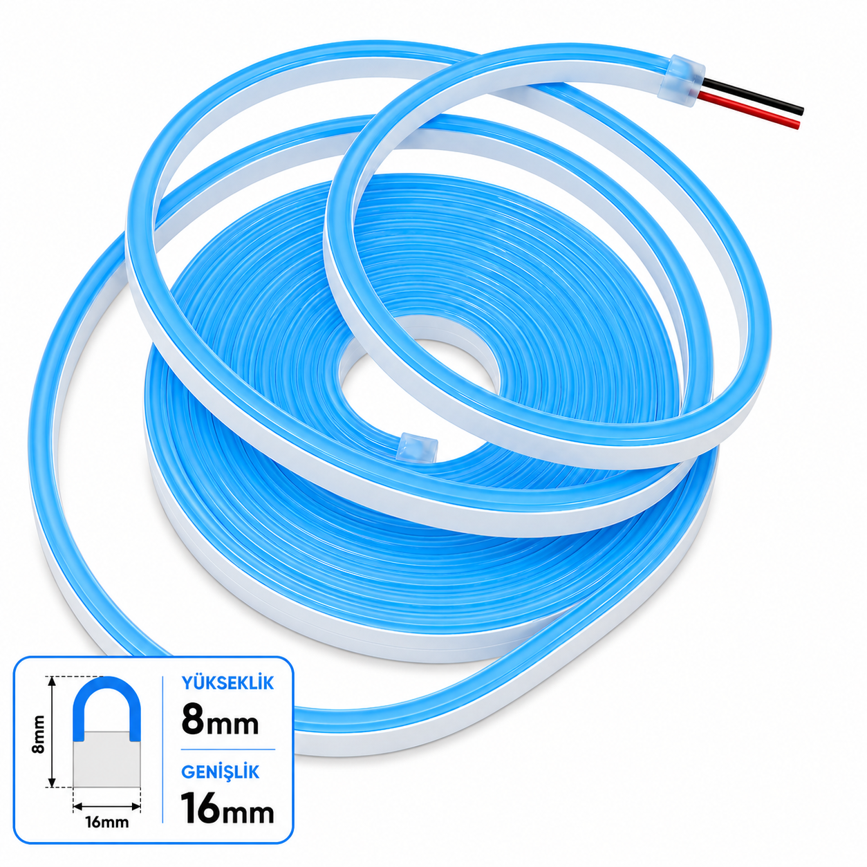 Светодиодный неон 12V 6x12mm 2,5/cm Шаг резки PVC-100 м-Ледяной голубой