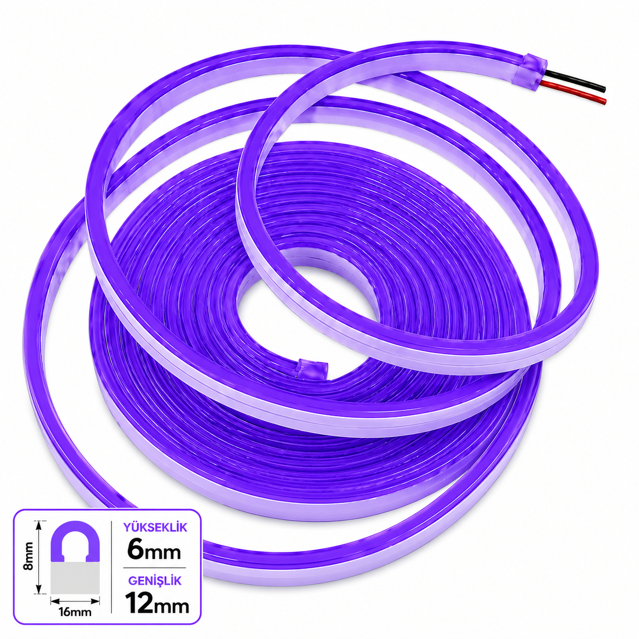 LED neon 12V 6x12mm 2,5/cm Cut interval PVC-5 m-Purple