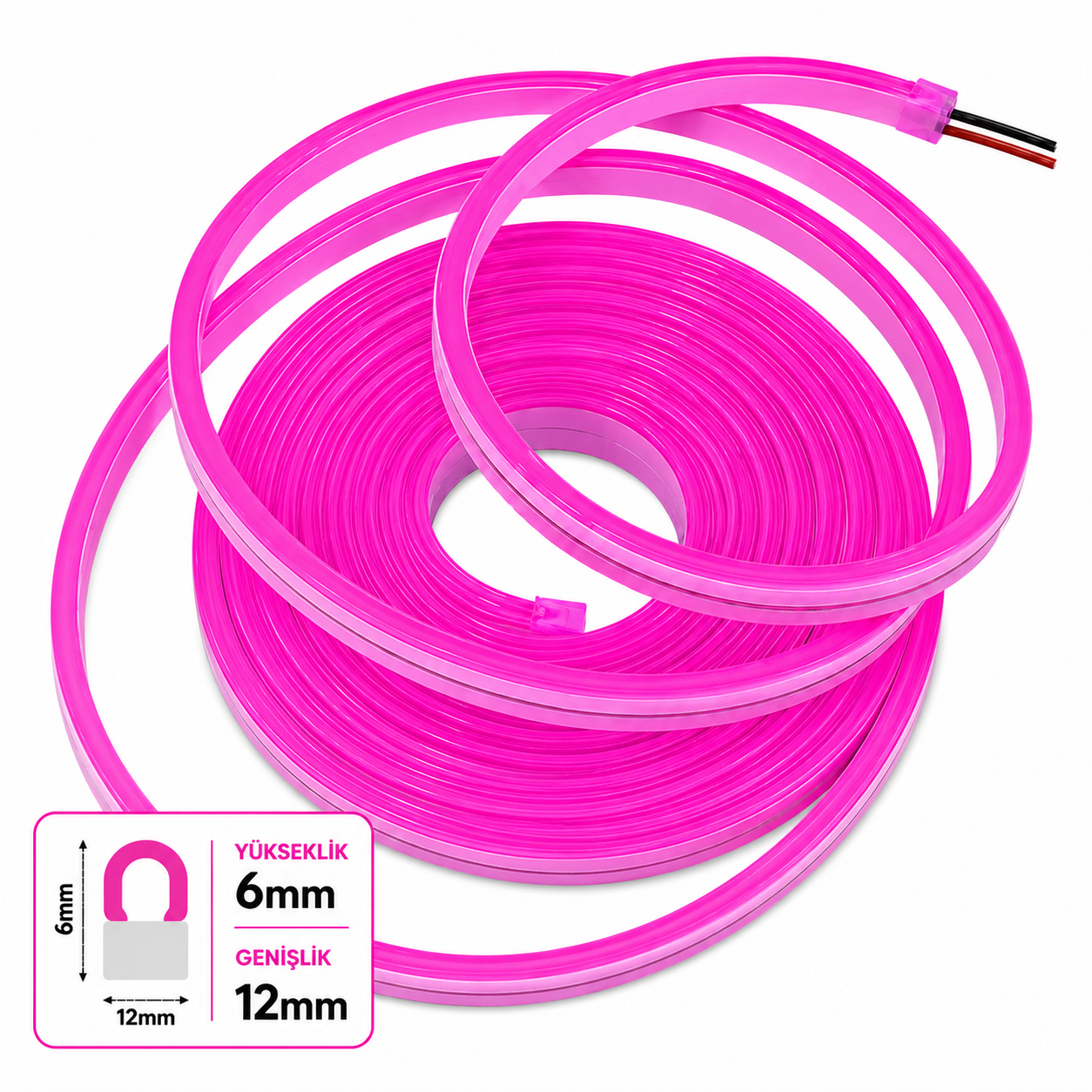 Светодиодный неон 12V 6x12mm 2,5/cm Шаг резки PVC-100 м-Розовый
