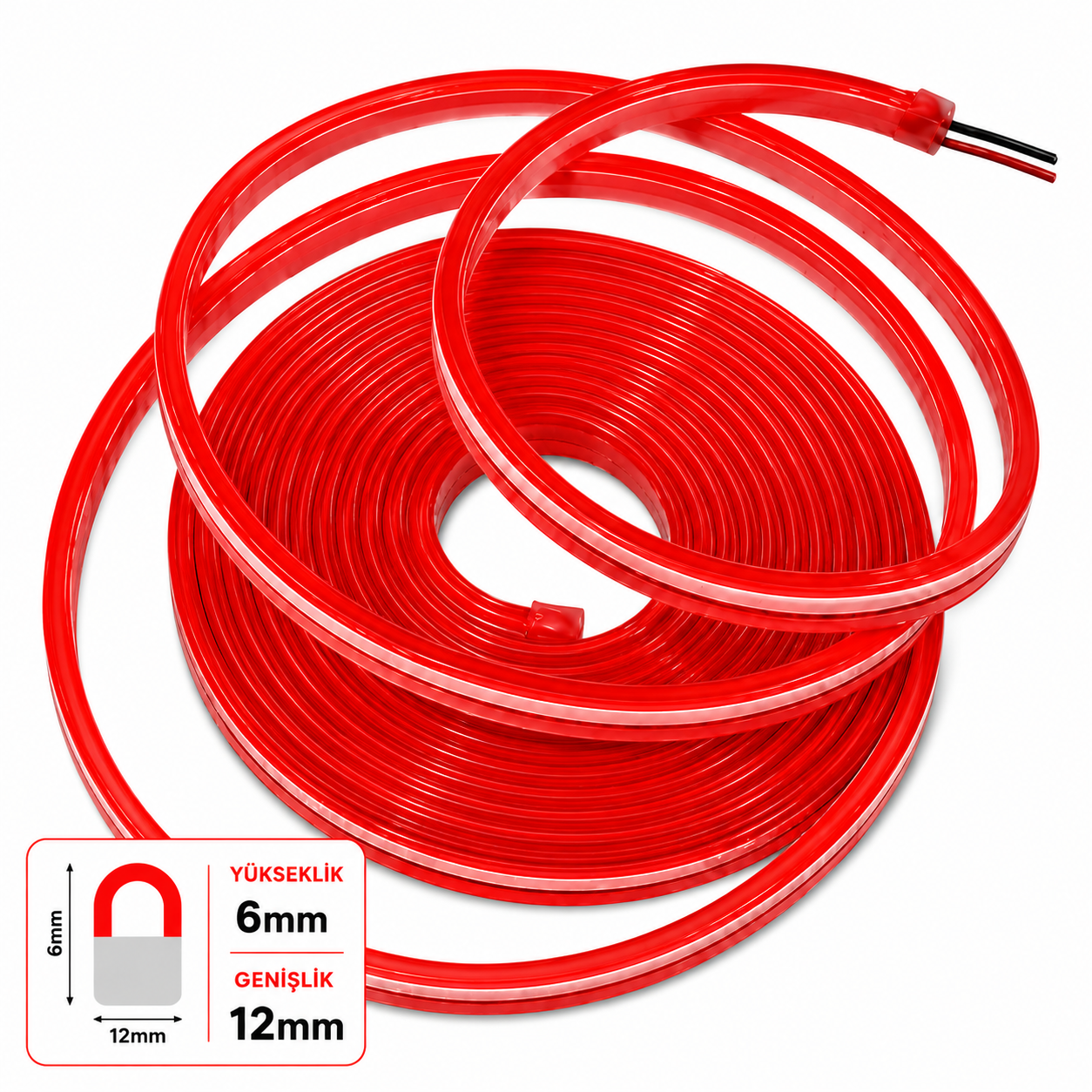 Светодиодный неон 12V 6x12mm 1/cm Шаг резки PVC-50 м-Красный