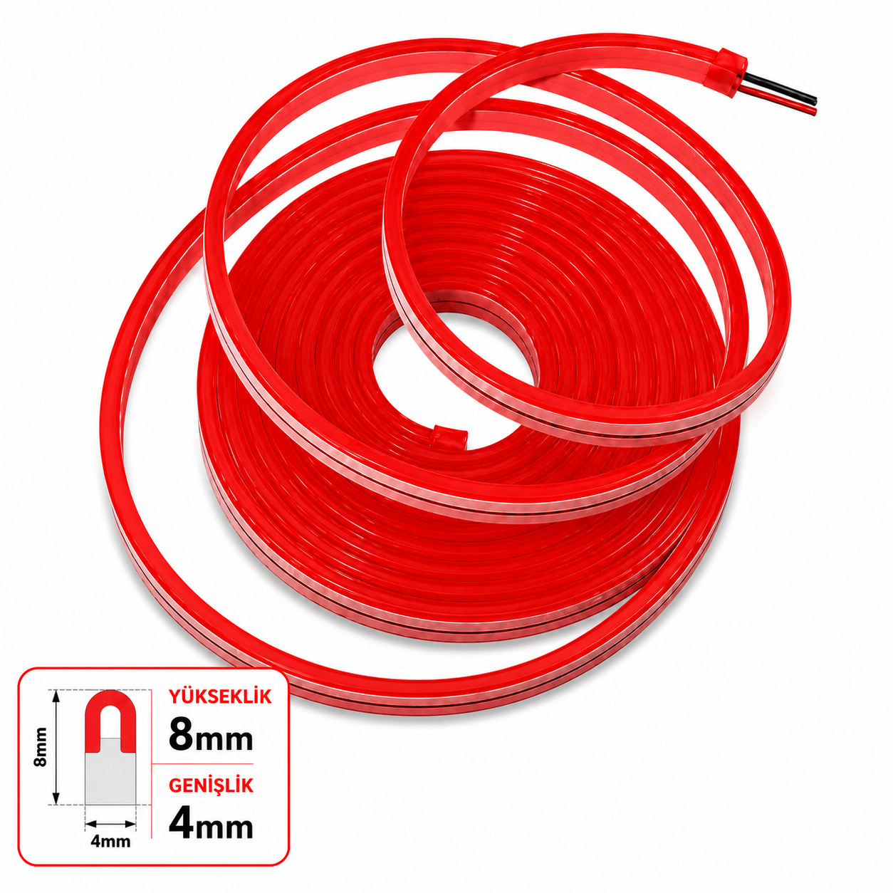 LED neon 12V 4x8mm 2,5/cm Cut interval PVC-200 m-Red