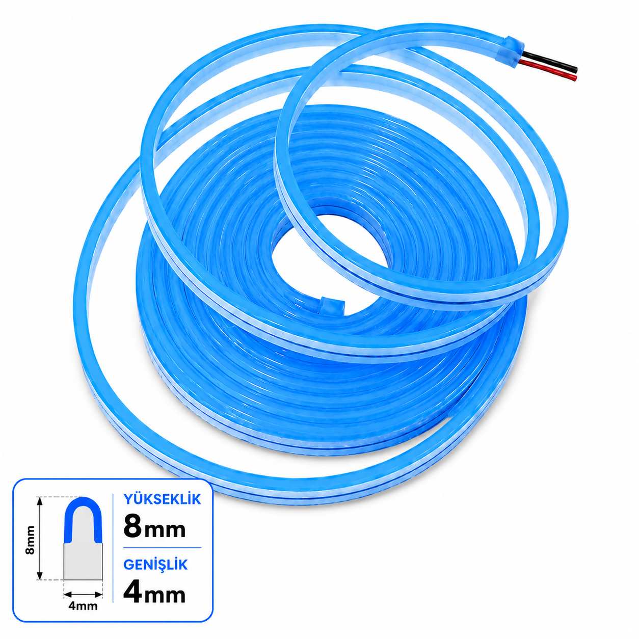 Neon Led 12V 4x8mm 2,5/cm Kes. PVC-200 Metre-Mavi