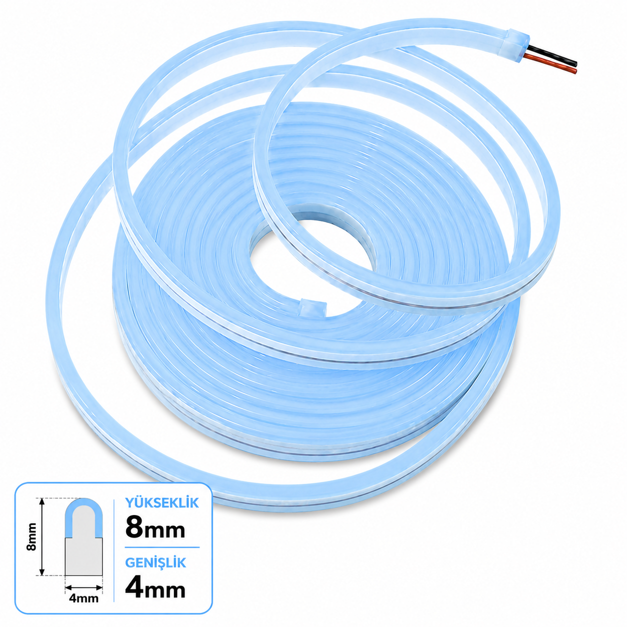 Neon Led 12V 4x8mm 2,5/cm Kes. PVC-200 Metre-Buz Mavi