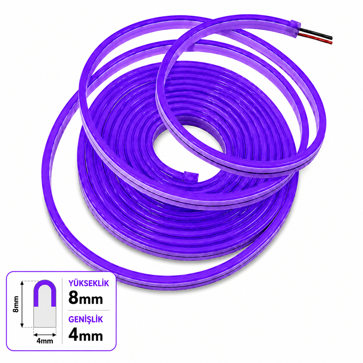 Светодиодный неон 12V 4x8mm 2,5/cm Шаг резки PVC-200 м-Фиолетовый