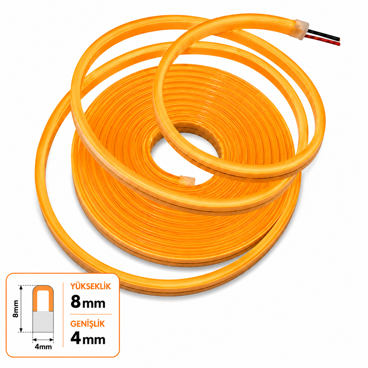 LED neon 12V 4x8mm 2,5/cm Cut interval PVC-200 m-Orange