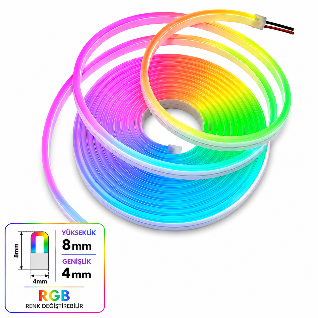 Светодиодный неон 12V 4x8mm 2,5/cm Шаг резки PVC-200 м-RGB
