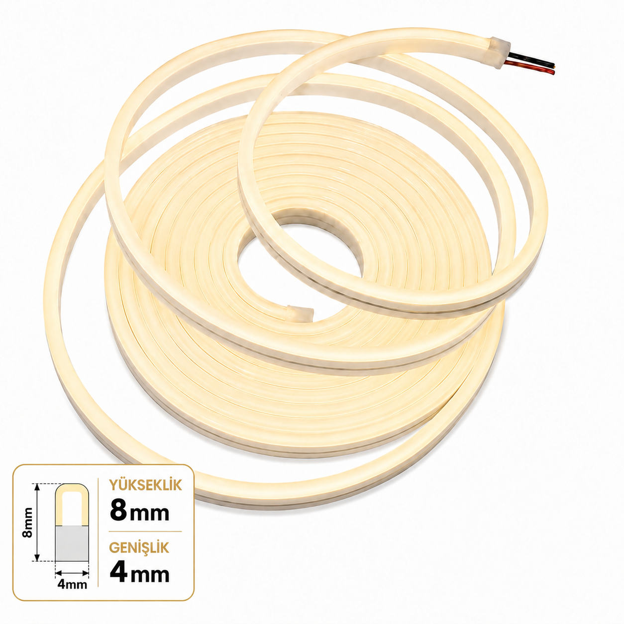 Neon Led 12V 8x16mm 2,5/cm Kes. PVC-50 Metre-Gün Işığı