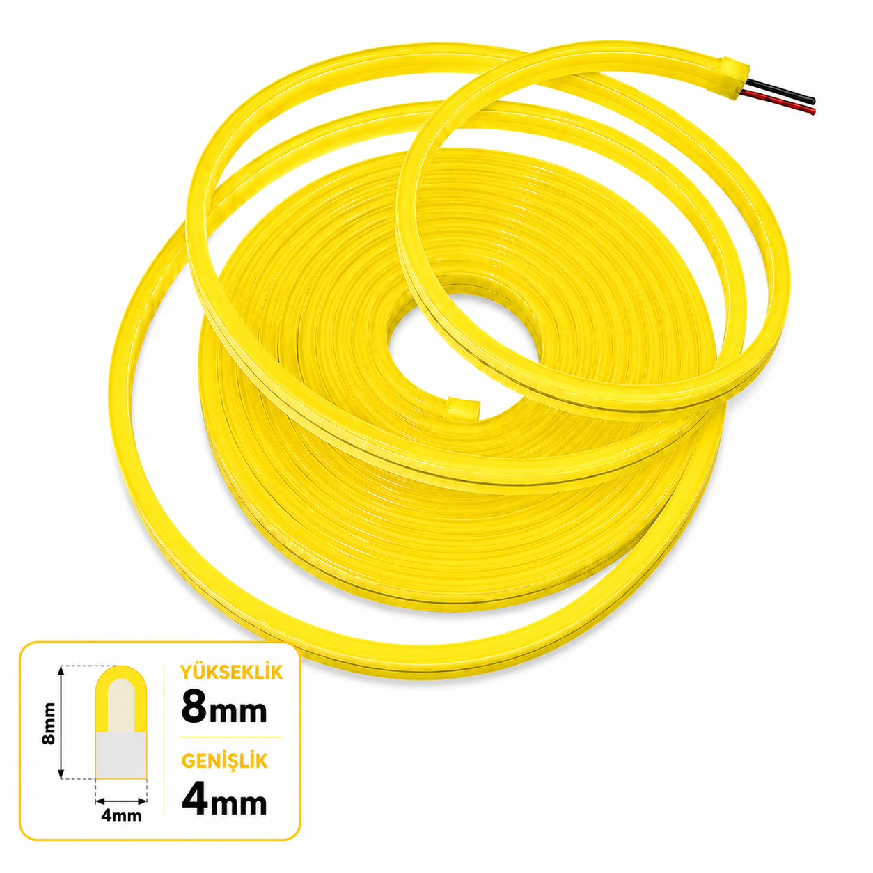 Neon Led 12V 8x16mm 2,5/cm Kes. PVC-50 Metre-Sarı