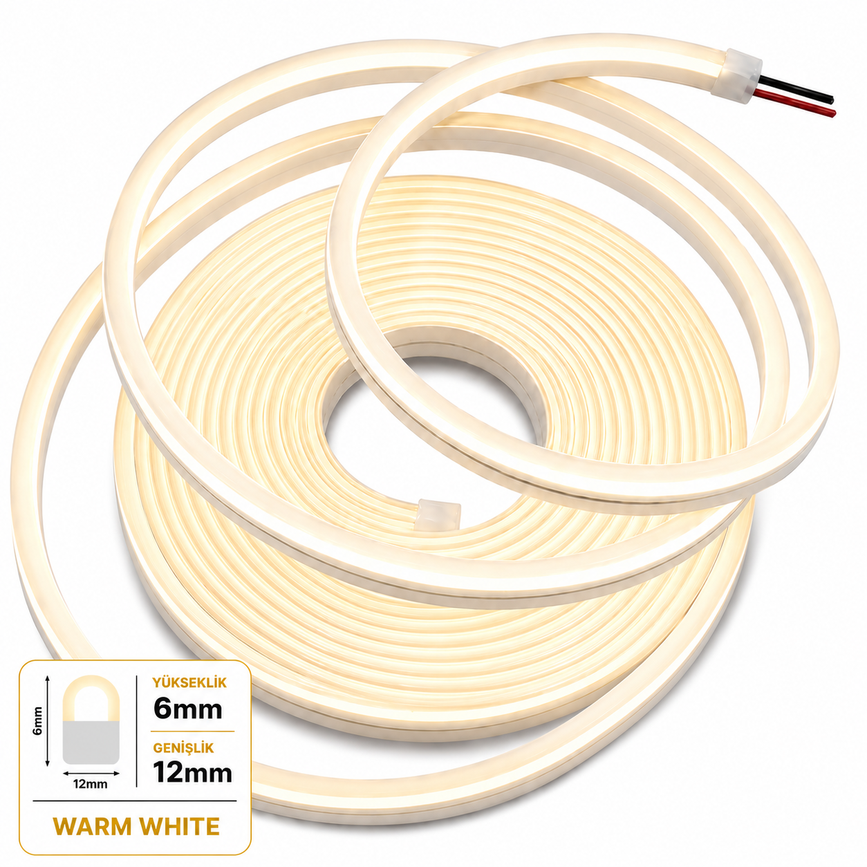 Светодиодный неон 24V 6x12mm 5/cm Шаг резки PVC-5 м-Тёплый белый