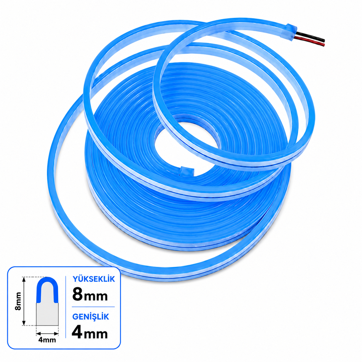 Neon Led 220V 8x16mm 10/cm Kes. PVC-100 Metre-Mavi