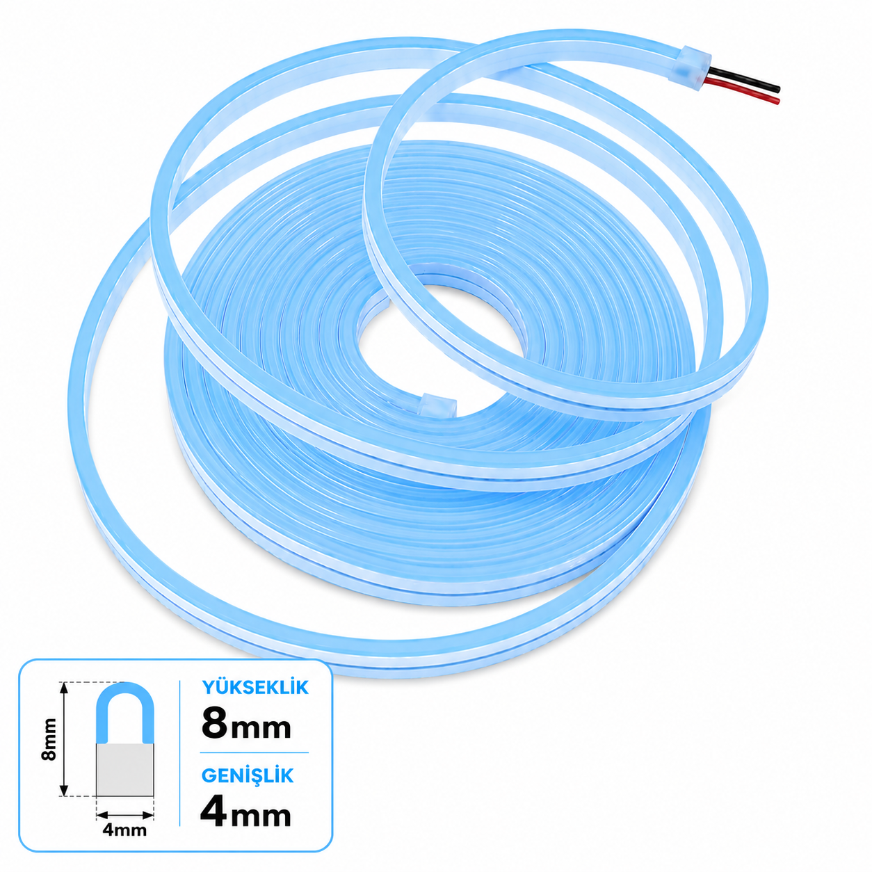 Светодиодный неон 220V 8x16mm 10/cm Шаг резки PVC-100 м-Ледяной голубой
