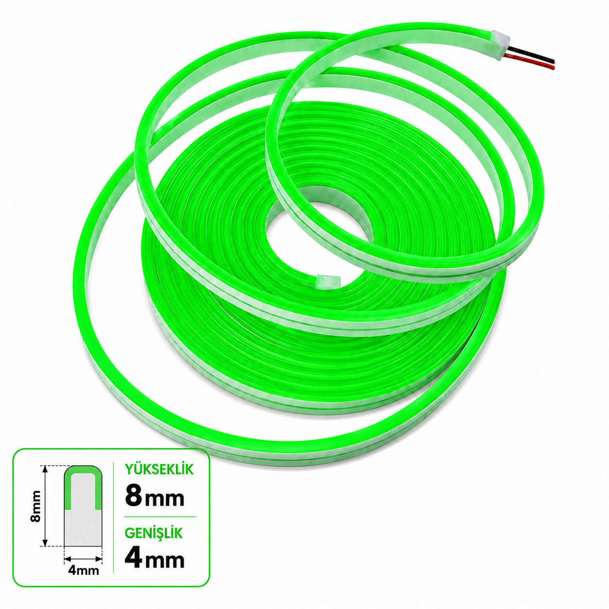 Neon Led 220V 8x16mm 10/cm Kes. PVC-100 Metre-Yeşil