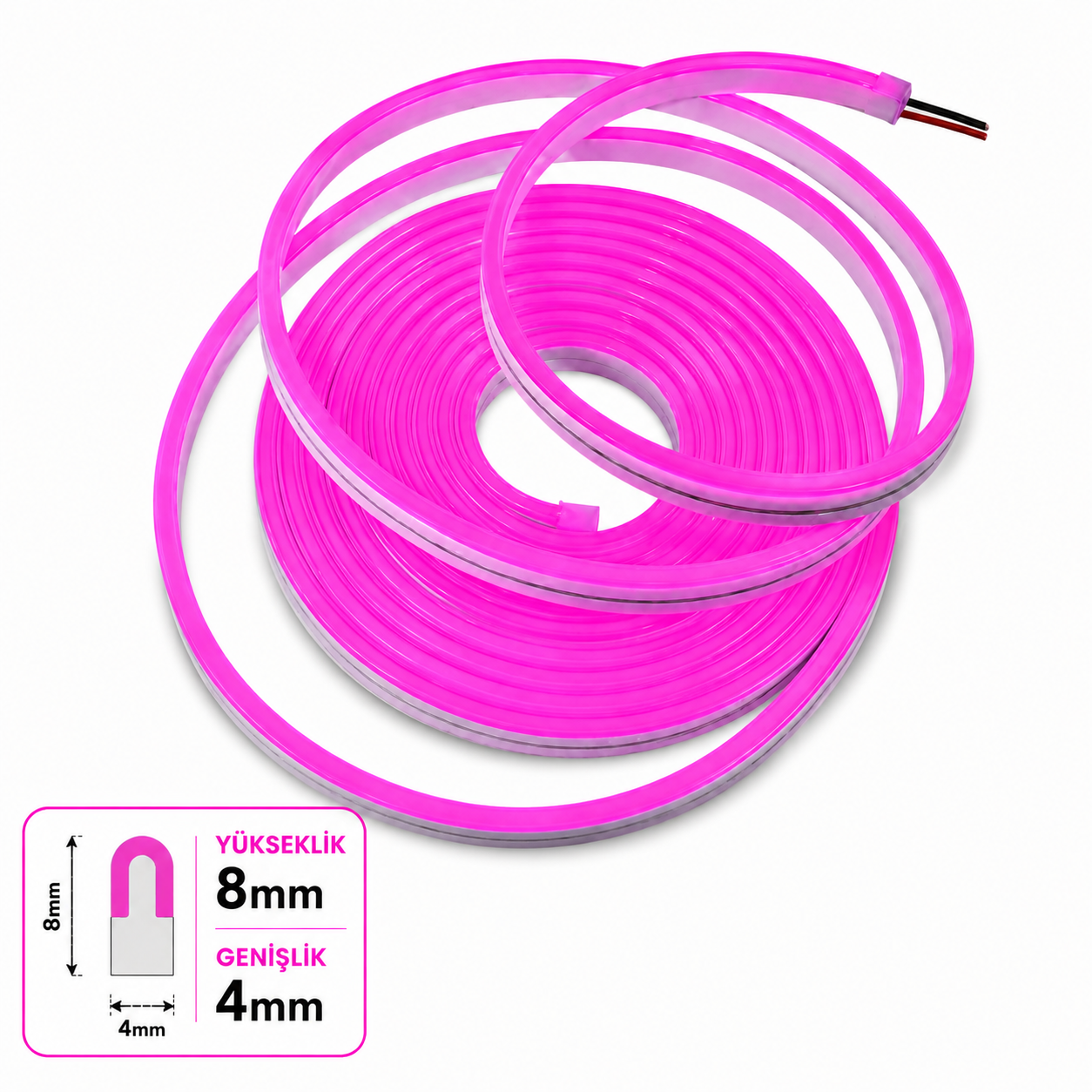 Neon Led 220V 8x16mm 10/cm Kes. PVC-100 Metre-Pembe